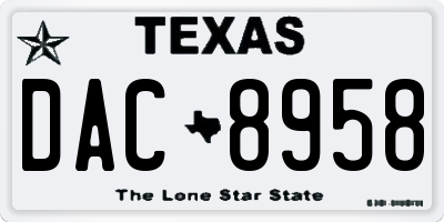 TX license plate DAC8958