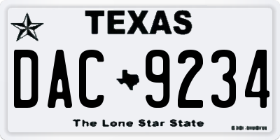 TX license plate DAC9234