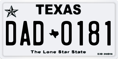 TX license plate DAD0181