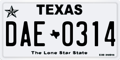 TX license plate DAE0314