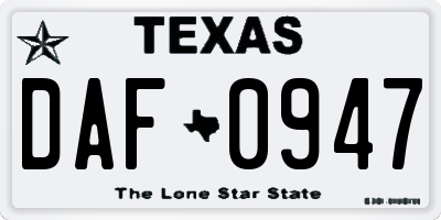 TX license plate DAF0947