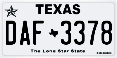 TX license plate DAF3378