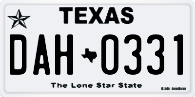 TX license plate DAH0331