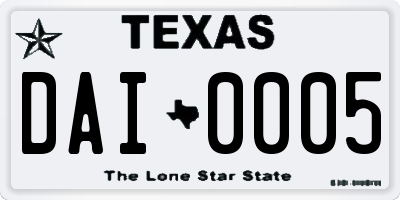 TX license plate DAI0005