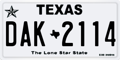 TX license plate DAK2114