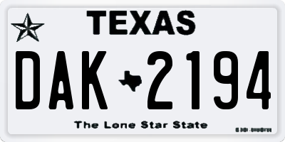 TX license plate DAK2194