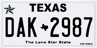 TX license plate DAK2987