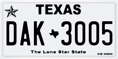 TX license plate DAK3005