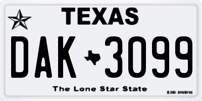 TX license plate DAK3099