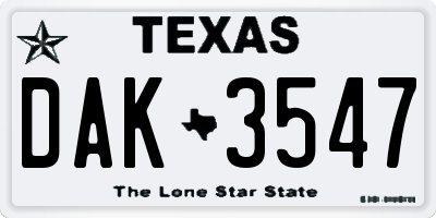 TX license plate DAK3547