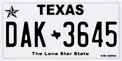TX license plate DAK3645