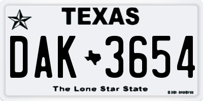 TX license plate DAK3654