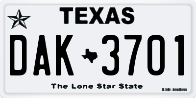 TX license plate DAK3701