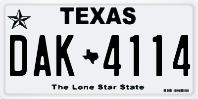 TX license plate DAK4114