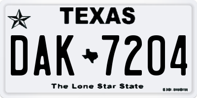 TX license plate DAK7204