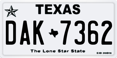 TX license plate DAK7362