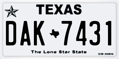 TX license plate DAK7431