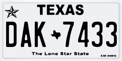 TX license plate DAK7433