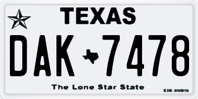 TX license plate DAK7478