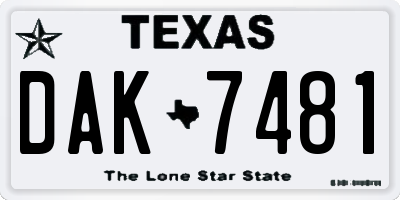 TX license plate DAK7481
