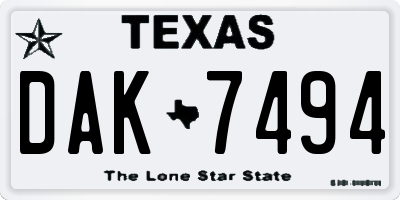 TX license plate DAK7494