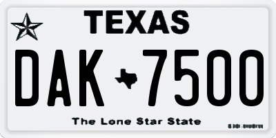 TX license plate DAK7500