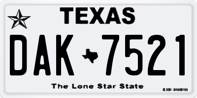 TX license plate DAK7521