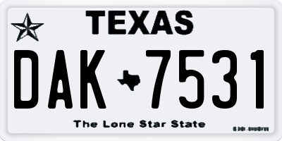 TX license plate DAK7531
