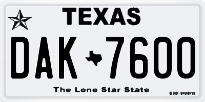 TX license plate DAK7600