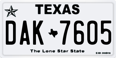 TX license plate DAK7605
