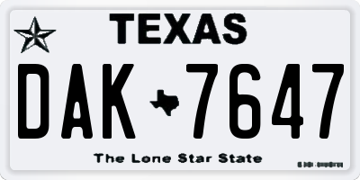 TX license plate DAK7647