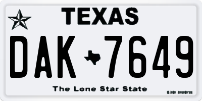 TX license plate DAK7649