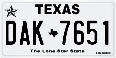 TX license plate DAK7651