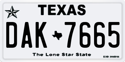 TX license plate DAK7665