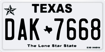 TX license plate DAK7668