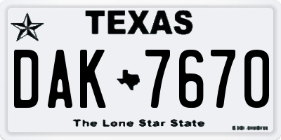 TX license plate DAK7670