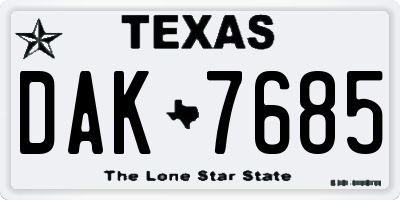 TX license plate DAK7685