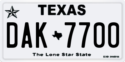 TX license plate DAK7700