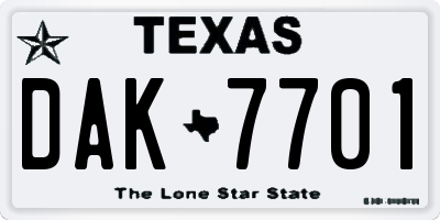 TX license plate DAK7701