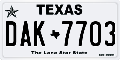 TX license plate DAK7703