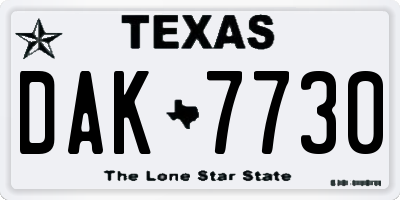 TX license plate DAK7730
