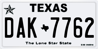TX license plate DAK7762