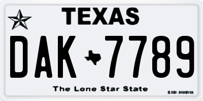 TX license plate DAK7789