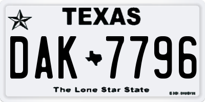 TX license plate DAK7796