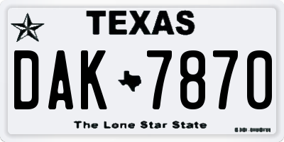 TX license plate DAK7870