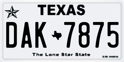 TX license plate DAK7875