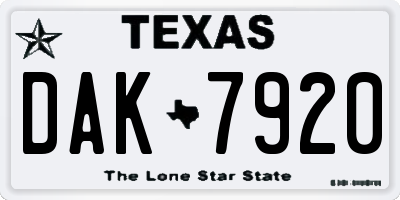 TX license plate DAK7920