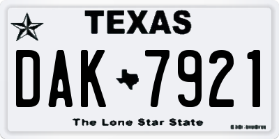 TX license plate DAK7921