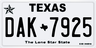 TX license plate DAK7925