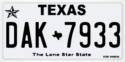 TX license plate DAK7933